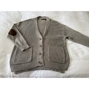 RDI | Women’s XL | Beige Knit Grandpa Cardigan Elbow Patch Pockets Long Sleeve